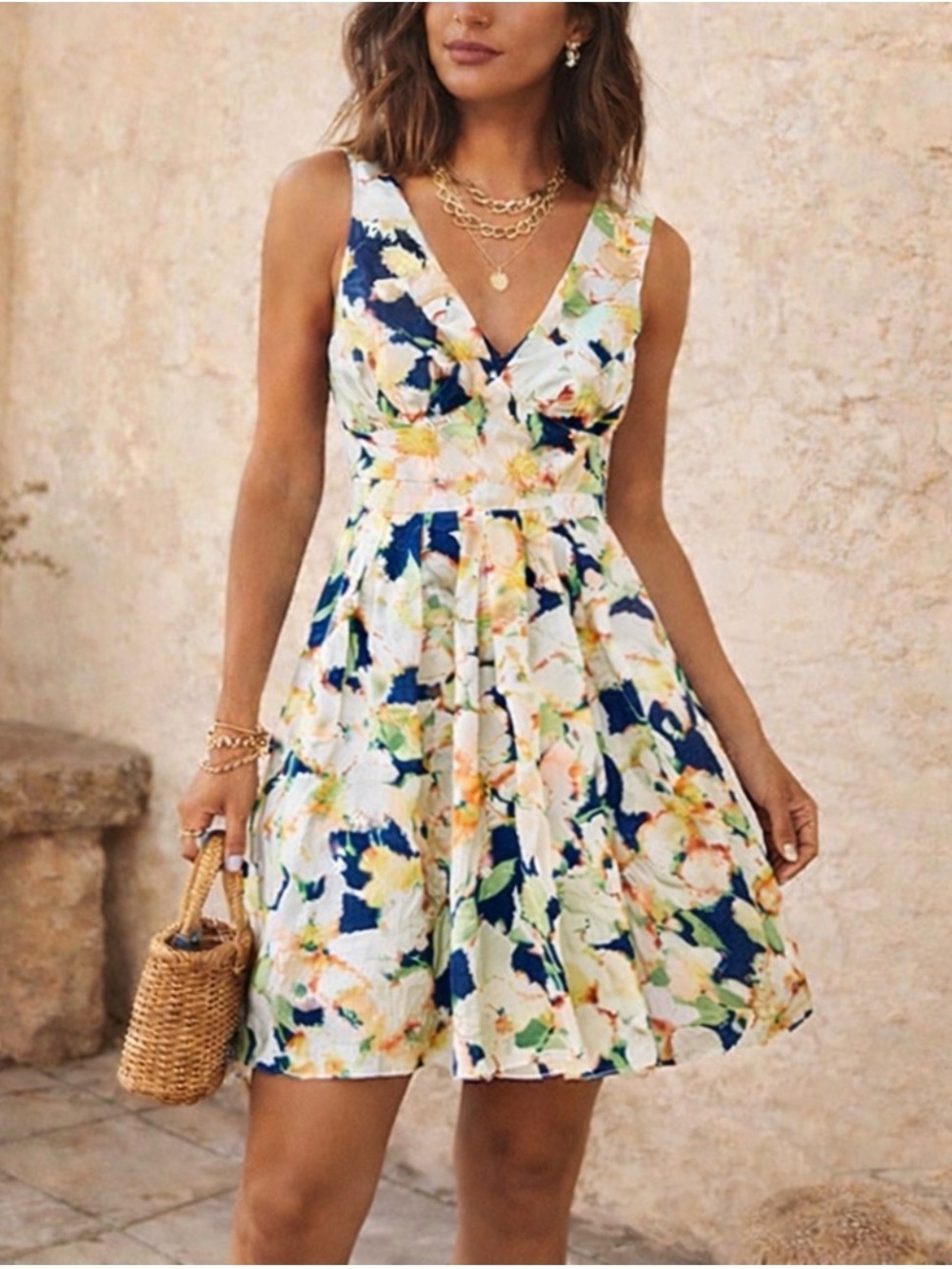 J. Crew Floral V-Neck Fit & Flare Dress in Navy, White & Green Size 00